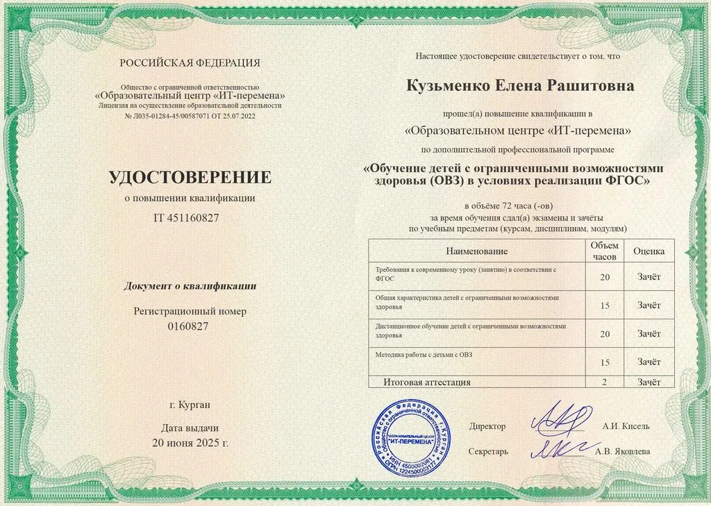 сертификат Кузьменко овз